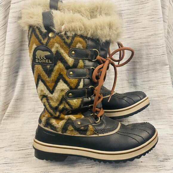 Sorel Tofino Chevron Pattern Lace Up Calf Height Winter Snow Boots Size 9 - Picture 2 of 9